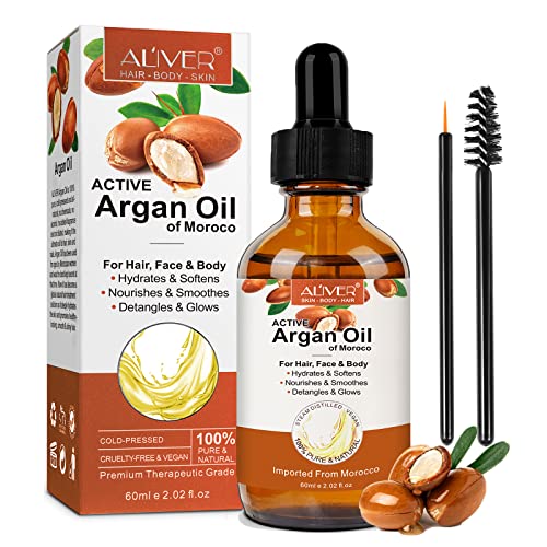 Argan Oil, Aceite de Argan Puro, Aceite Argan para Pelo Seco y Dañado, Aceite Argan para Cuerpo, Rostro, Cabello, Uñas, Barba, 60ml