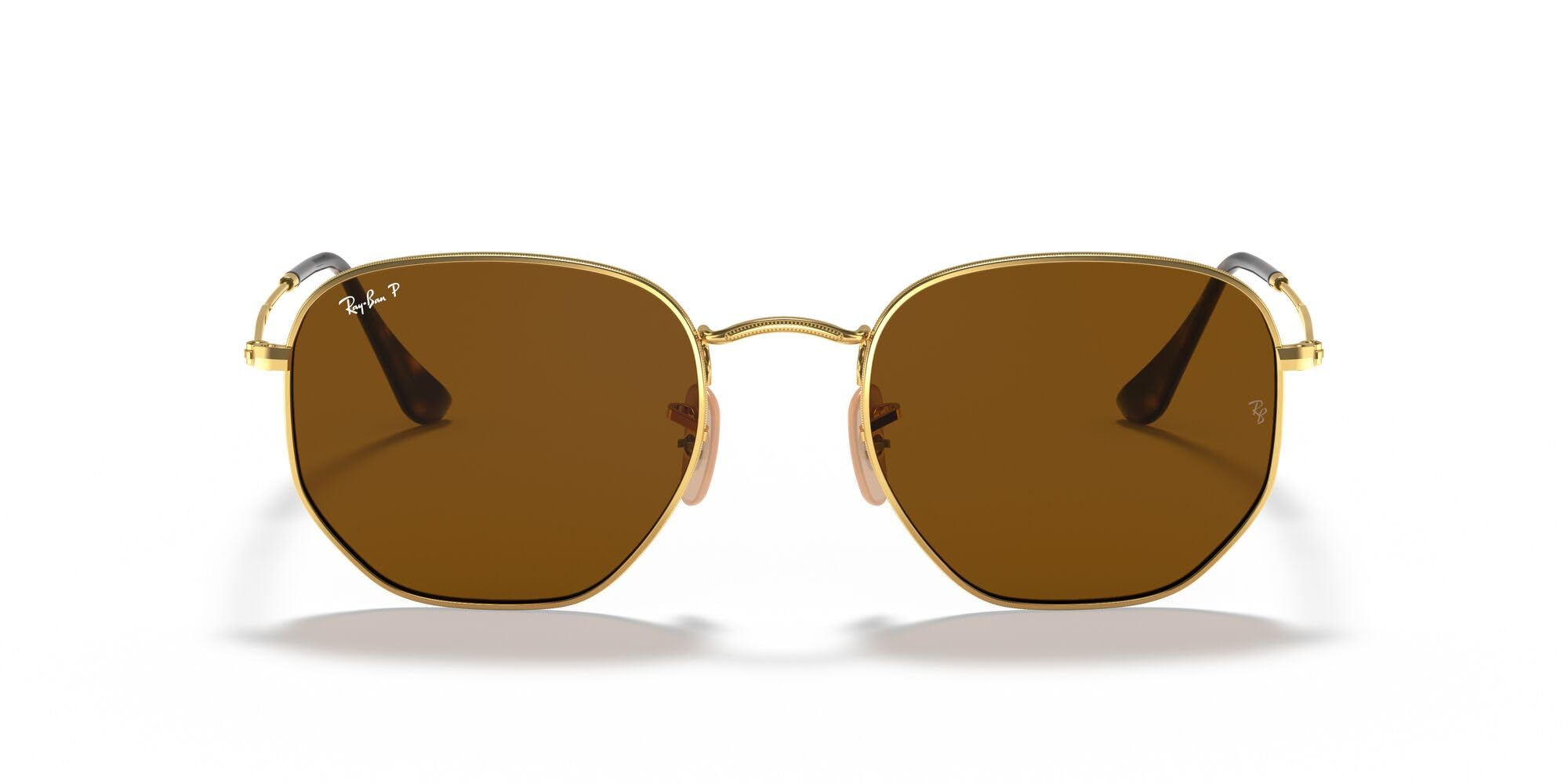 Photo 1 of Ray-Ban Unisex RB3548N Hexagonal Flat Lens Hexagonal Sunglasses, Gold/Polarized B-15 Brown, 51 mm