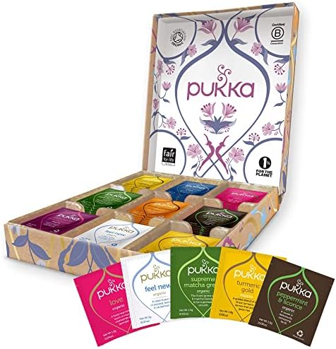 Pukka Herbal Tea Gift Sampler, Organic Tea, Eco-friendly, Self Care Gift Box, 45 Tea Bags, 9 Flavors
