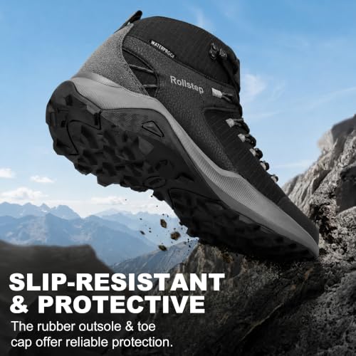 Image of Mens Waterproof Hiking Boots Outdoor Lightweight Work Ankle Boots All-Terrain Trekking Hiking Shoes US 7.5-12