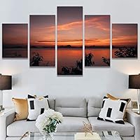 SIGNWIN 5 Panel Canvas Wall Art Sunset in The Mountains for Home Decorations Ready to Hang - 60