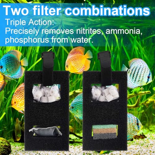 Image of Threlaco 4 Set Aquarium Filter Compatible with Fluval SPEC, EVO, Betta and Flex Desktop Aquarium Series, Foam Filter, Carbon, Ammonia /Phosphate /Nitrite Remover Pad, Ceramic Ring, Cord, Grease & Bag