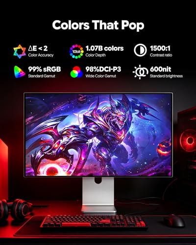 Image of P27Z 27'' 5K Glossy Monitor, Dual Mode Monitor UHD 180Hz / FHD 2K 330Hz, IPS Panel, Built-in Speakers, 10-Bit Color, 99% sRGB, 98% DCI-P3, 218PPI, HDR, 1ms, 1500:1 (Honeycomb - with Stand)