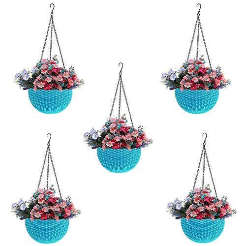 Image of Go Hooked Plastic Hanging Flower Pots, Light Blue, Pot Diameter -7.1 Inch, Pot Height-4.8 Inch, Pot Thickness-3 mm, Chain Length-13 inch approx., 5 Pieces