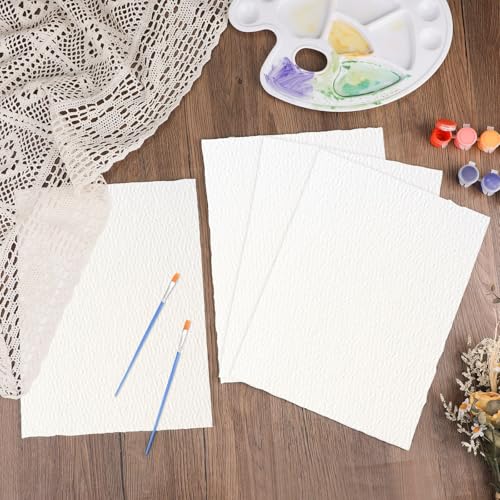 Image of 25 Sheets Watercolor Paper 9X 12, 300 GSM Deckled Edge Paper Rough /Textured Handmade Paper for Watercolors, Wedding Invitations, Cards, Crafts