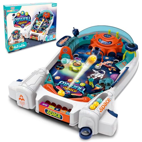 Image of Wembley Pinball Game for Kids 3 4 5 6 7 Years Old for 2-4 Players Mini Pin Ball Arcade Machine Toy Tabletop Indoor Game Easy to Assemble Birthday Gift for Boys Girls - Space Themed