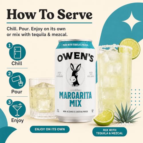 Image of Owen's Premium Non-Alcoholic Sparkling Cocktail and Mocktail Mixer, Drink Mixer for Cocktails, Mocktails, and Party Beverage, 24 Pack of 8.2 fl oz Cans (Margarita Mix)