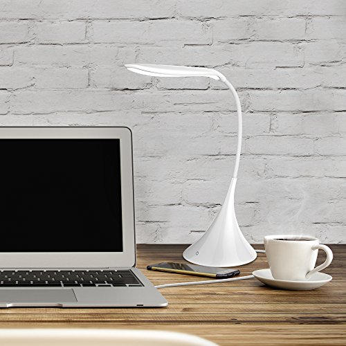 Amtone Led Swan Light Desk And Table Lamp, Flexible Gooseneck, Usb And Battery Operated, 3 Way Touch Dimmer, 120 Lumens, White - Ideal For Reading, Writing, Studying And Crafts #TOP3
