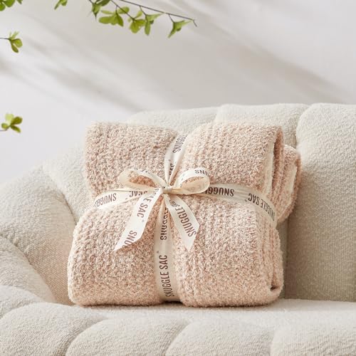 Image of Snuggle Sac Queen Size Bedding Blankets, Super Soft Warm Oversized Bed Blankets Cozy Knit Fuzzy Blankets for Bed, Heather Beige, 90x90 inches