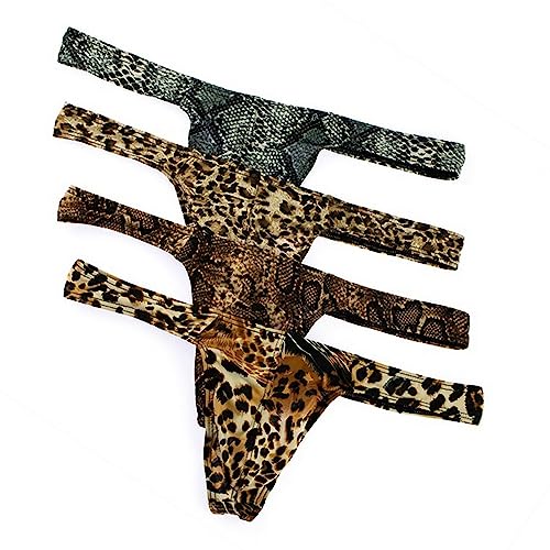 Gogobear Men's Leopard Print G-String Thong Underwear Low Rise Bikini Briefs Underwear T-back Panties
