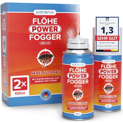 Patronus Flöhe Power Fogger - 2x 150ml - effektiver Floh-Fogger mit maximaler Sofortwirkung zur Abwehr gegen Flöhe in der Wohnung - für schwierig erreichbare Floh-Verstecke