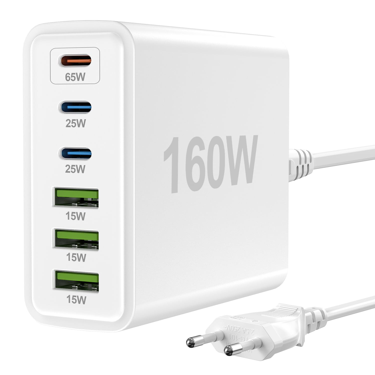 FNITAER 160W USB ladegerät mehrfach, 6 Ports netzteil USB c, USB c ladegerät, Schnellladegerät, Mehrfachsteckdose mit -C und -A, Adapter für Laptop, Smartphones, ipad und Kopfhörer,Weiß