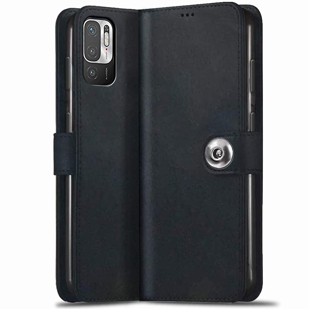 TheGiftKart Flip Back Cover Case for Redmi Note 10T 5G / Poco M3 Pro 5G | Genuine Leather Finish | Inbuilt Stand & Inside Pockets | Wallet Style | Designer Button Magnet Flip Back Cover Case (Black) (B099WPYV7K) Amazon Price History, Amazon Price Tracker