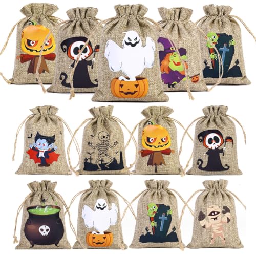 24 Stück Leinen Tasche Mit Kordelzug Halloween Geschenktüten Halloween Aufbewahrungstaschen