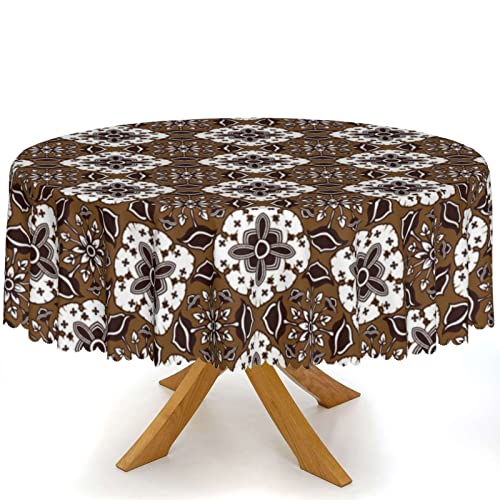 Chocolate Theme Round Tablecloth, 60 In, Waterproof Fabric, Durable Reusable Table Clothes, Wipeable Spill Proof Wrinkle Resistant For Kitchen Dining Dinner Shower Parties, Dark Brown White Brown #TOP1