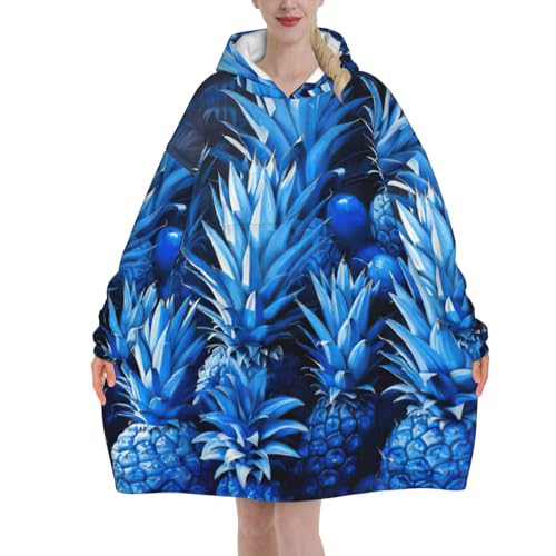 Couverture à capuche imprimé ananas bleu : le cadeau idéal pour les frileux