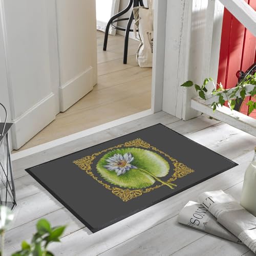 Paillasson Noir Lotus Elegant Botanique Tapis Fleurs Vintage 60x40cm - 6