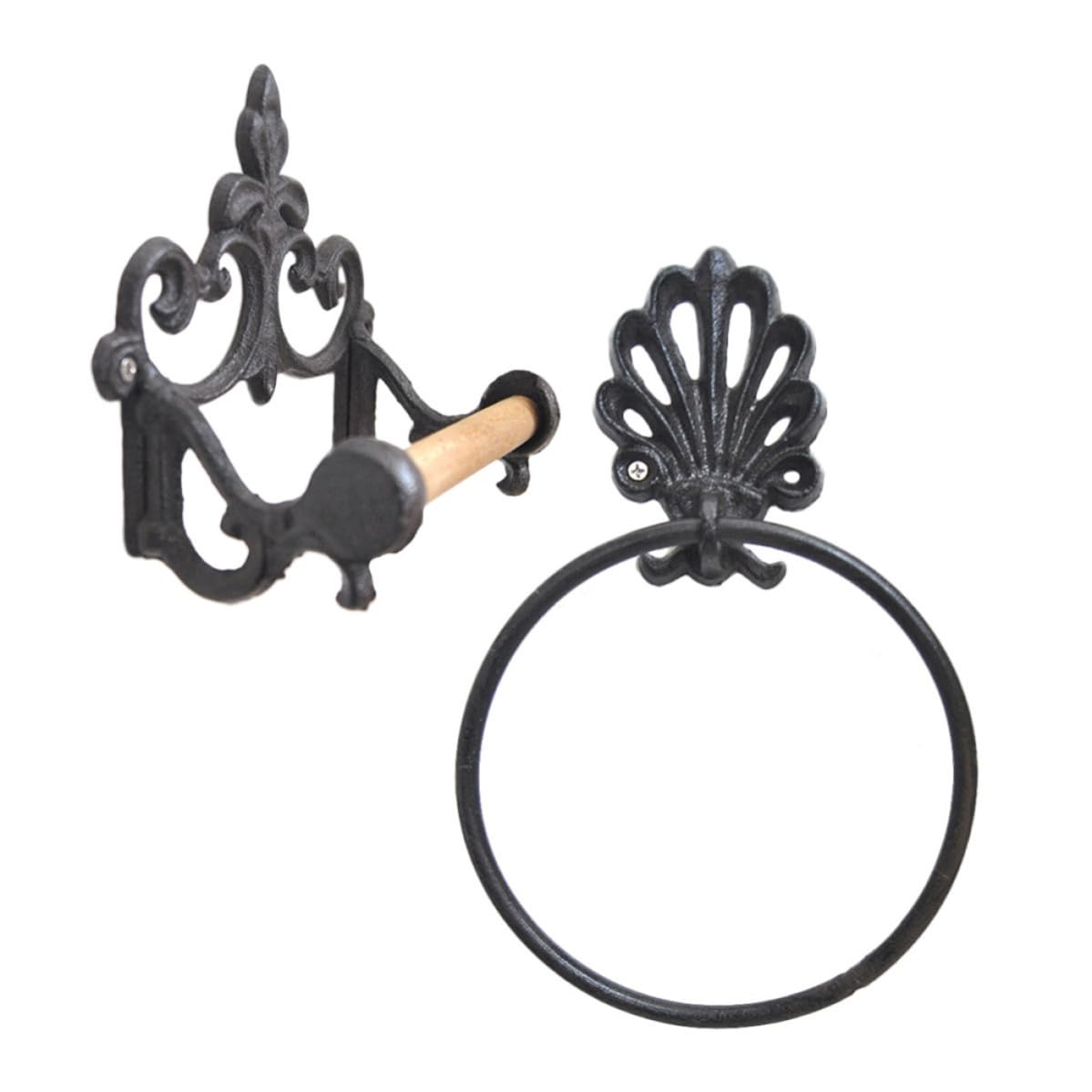Anello Portasciugamani Rotondo in Ferro Battuto, 2 Pezzi | Stile Retro Semplice ed Elegante, Nero, Accessori di Montaggio Inclusi