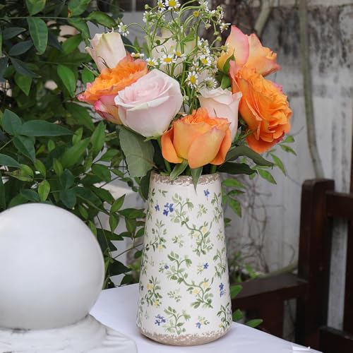 UPQQ Vintage Ceramic Vase, Tuscan Crackle Glaze Small Flower Vase with Blue and Beige, Rustic Retro Table Vases Decor for Farmhouse Living Room, Bookshelf, Office, Grand Millennial - Image 4