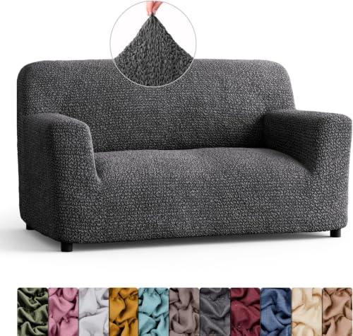 Image of Bellissima Sofa Covers - Premium Luxury Microfibra Plain Stretchable Sofa Cover 2 Seater Fully Covered Slipcover, Imported from Italy (Graphite)