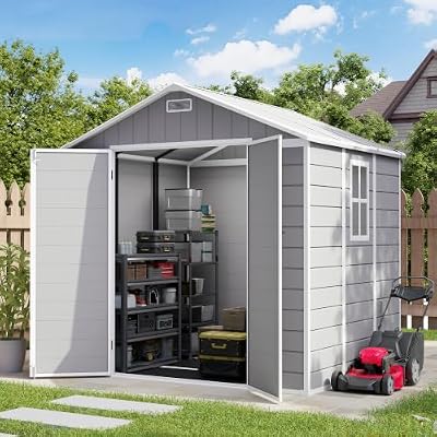 Amopatio 8x6 FT Resin Storage Shed, Grey & White