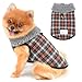 PAIDEFUL Fleece Lined Dog Woolen Coat Classic Plaid Puppy Jacket Windproof Fall Winter Cold Weather Pet Apparel Soft Warm Chihuahua Clothes Cat Costume D-Ring,Grey,M