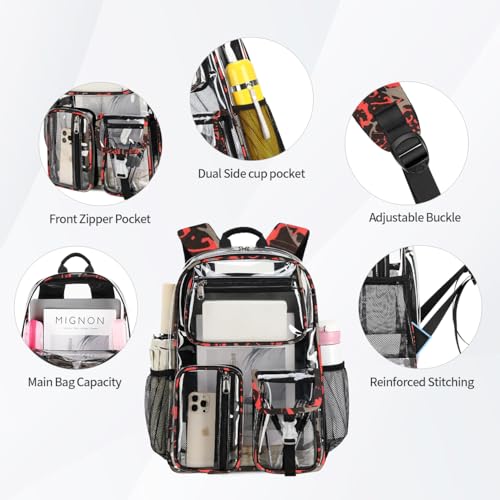 Image of Cusangel Heavy Duty Clear Backpack,16.5 x12 x5inch TPU Large Capacity See Through Backpack for Sport Events,Travel (Red)