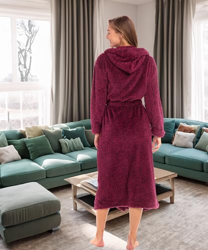 Image of Alexander Del Rossa Womens Fluffy, Fuzzy Robe for Women,Women's Long Hooded Robes, Plus Size