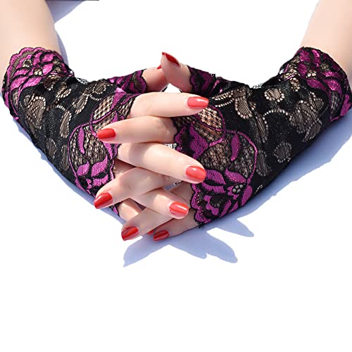 Katutude 4 Pairs Women Short Lace Gloves Floral Fingerless Gloves Wedding Bridal Wrist Gloves Opera Tea Party Prom Costume Accessories, Length 19cm3