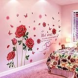 Rose Flowers Wall Decals Removable DIY Flower Art Decor Wall Stickers Murals for Living Room TV Background