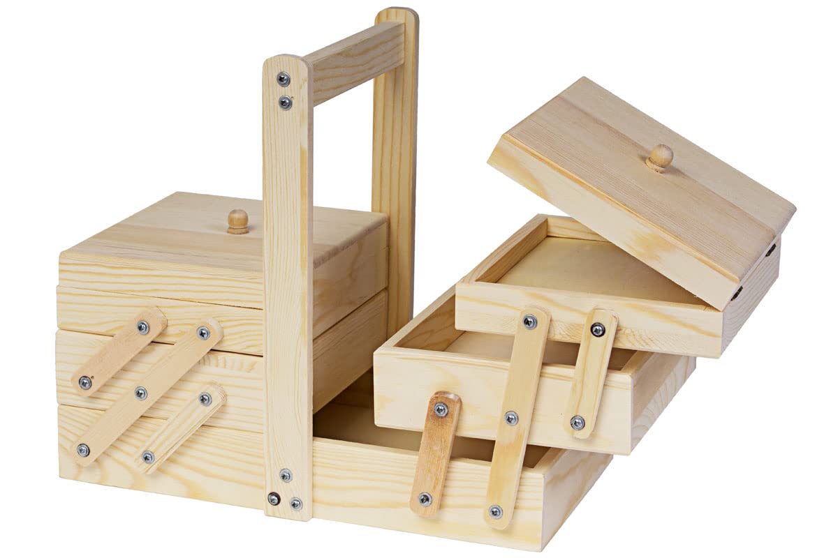 Costurero madera de pino macizo acordeón 28x25x15cm.