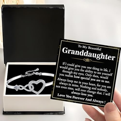 To My Granddaughter Bracelet, Granddaughter Infinity Heart Bracelet, Granddaughter's Jewelry Gift From Grandma Grandpa With Message Card And Box Meaning, Graduation Gift, Birthday Christmas Gifts2