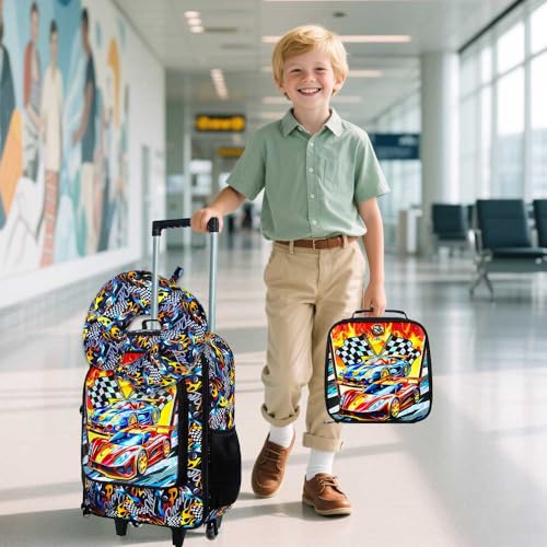 18" Kids Suitcase for Boys, 5Pcs Carry on Luggage With Wheels, Cars Suitcases for Kid Toddler Children(Racing)2