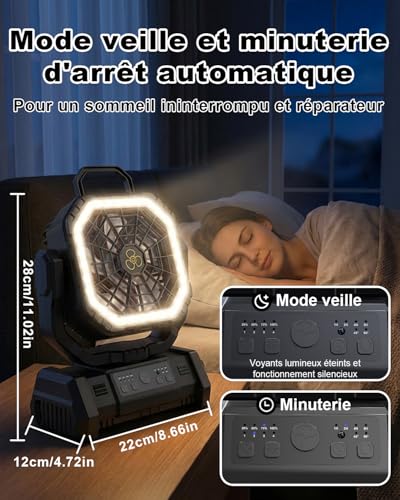 Ventilateur rechargeable de camping Spopal silencieux avec télécommande