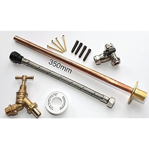 FixTheBog® Professional THRU WALL Outside Garden Tap Kit complete meets Water Regulations GT1 DIY Outdoor Tap Kit includes a 350mm Through Wall Flange isloation valve for winter drain down Cover