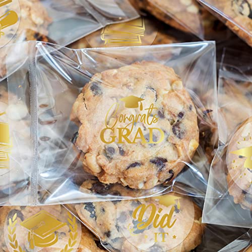 Whaline 600Pcs Clear Gold Graduation Stickers Assorted Pattern 2023 Congrats Grad Self-Adhesive Stickers Round Transparent Graduation Cap Sealing Labels For College High School Graduation Party #TOP5