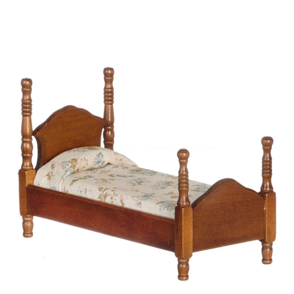 Dolls House Narrow Walnut Single Bed Miniature Bedroom Furniture1:12 Scale