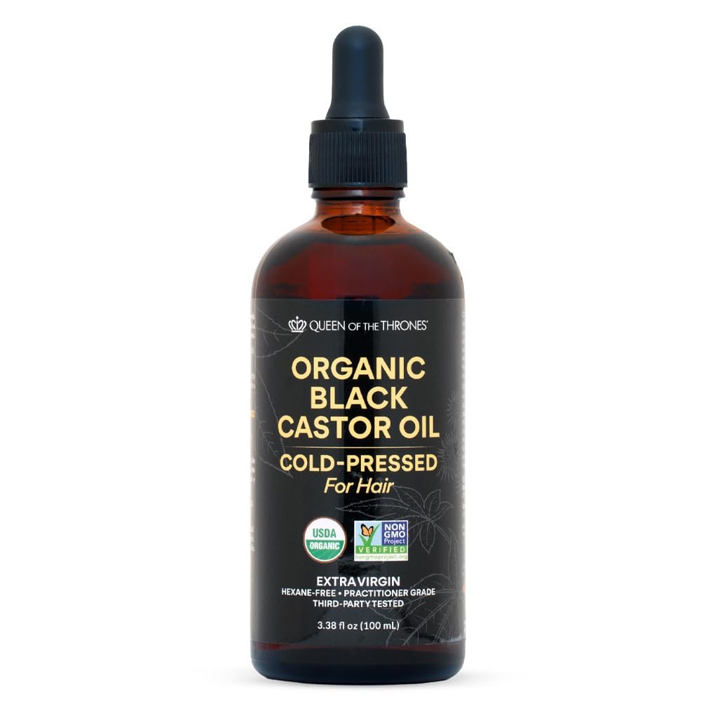 QUEEN OF THE THRONES® Organic Black Castor Oil - 100mL with Dropper| 100% Pure, Certified Organic, Hexane-Free, Extra Virgin | Moisturizing &