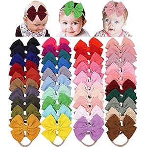 WillingTee HAIRBAND 40Pcs Baby Girl Nylon Headbands Bows, 4.5Inch Big Hair Accessories for Baby Girls Newborn Infant Toddler Child, One-size-fits-all, 40 Colors