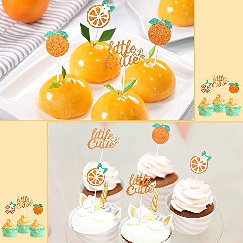 Image of Zonon 48 Pcs Baby Shower Little Cutie Glitter Cupcake Toppers Orange Theme | Tangerine Citrus Cake Pick Bulk, Little Cutie Birthday Party Favors, Baby Shower Decoration for Cupcake, Fruit Party Supply