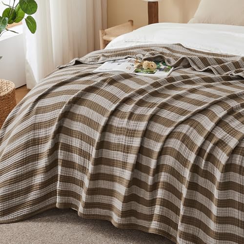 Image of EMME Cotton Muslin Blanket Couch 4-Layer Breathable Gauze Soft Lightweight Bed Blankets Adults Brown Throw XL (50 inch x 70 inch)