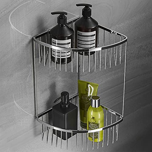 Estante de baño de acero inoxidable cromado sin perforación de 2 capas 5