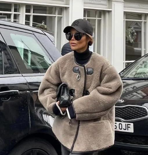 yoeasy Women's Collarless Button Down Sherpa Fleece Jacket Loose Long Sleeve Outwear Coat With Pockets2