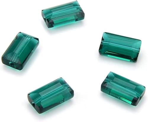 50 cuentas de cristal rectangulares sueltas facetadas de Adabele austriaco de 0.555 pulgadas, color verde esmeralda, compatibles con cristales de