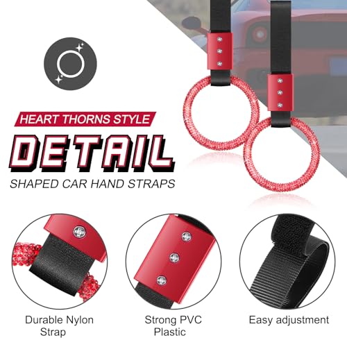 Image of Fabbay Bling Car Accessories Bling Round Handle Ring Car Accessory for Women Hand Strap Drift Charm Rear Bumper Warning Ring Decor for Auto Bus Interior Exterior Decoration(Red, Round Style)