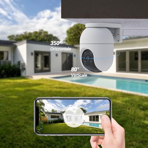 2 telecamere di sorveglianza WiFi esterno 360°, 1080P telecamera IP di sicurezza, visione notturna a colori, AI rilevamento delle persone, monitoraggio automatico dello zoom, audio - Powerline - Immagine 2
