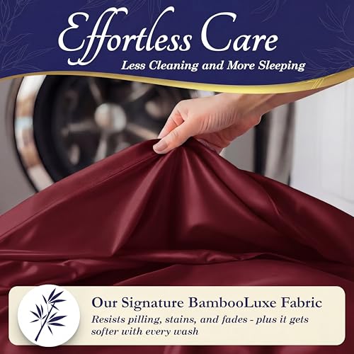 Image of DECOLURE 100% Viscose Derived from Bamboo Sheets Full Size - Luxury 4 Pc Naturally Cooling Sheets, Ultra Soft Bed Set - Deep 17 inch Pockets, Durable Double Stitching, Oeko Tex Standard (Burgundy)