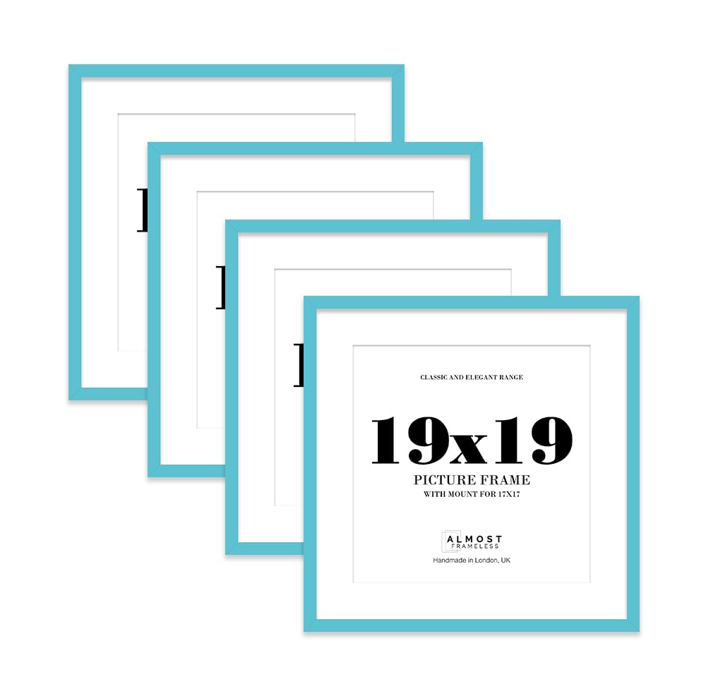 19x19 Turquoise Picture Frame with Mount for 17x17 Photos, Prints - Modern Square Wall Frame, Set of 4