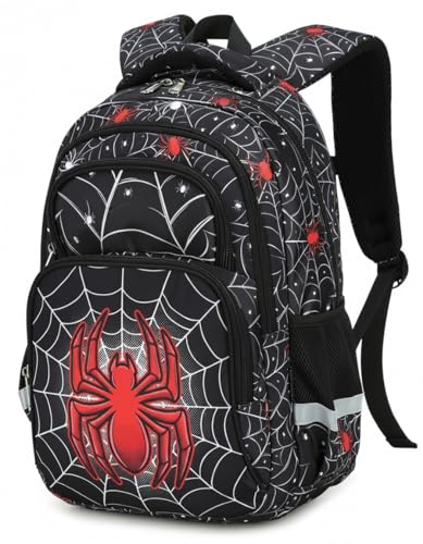 Image of Cusangel kids Backpack for School Boys Girls 8-12ages,16in Bookbag Stitch,durable Water Resistant,7 Pockets, Adjustable Chest Strap,Large For Travel,Gifts (Red Spider-17in)
