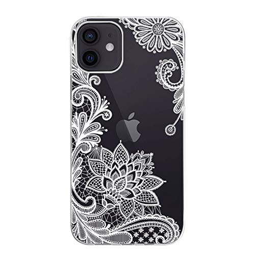 KILIKALA Lace Flowers Phone Case Compatible with iPhone 12 and 12 Pro Case, Clear Shockproof Dual Layer Protective Soft & Flexible TPU Phone Cover with Mandala Floral Design for Women Girls